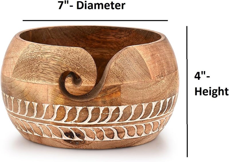 MAHASU Yarn Storage Mango Wood Yarn Bowl for Crocheting Accessories and Supplies Organizer Wool Storage Bowl Round (7" x 7" x 4") - Image 5